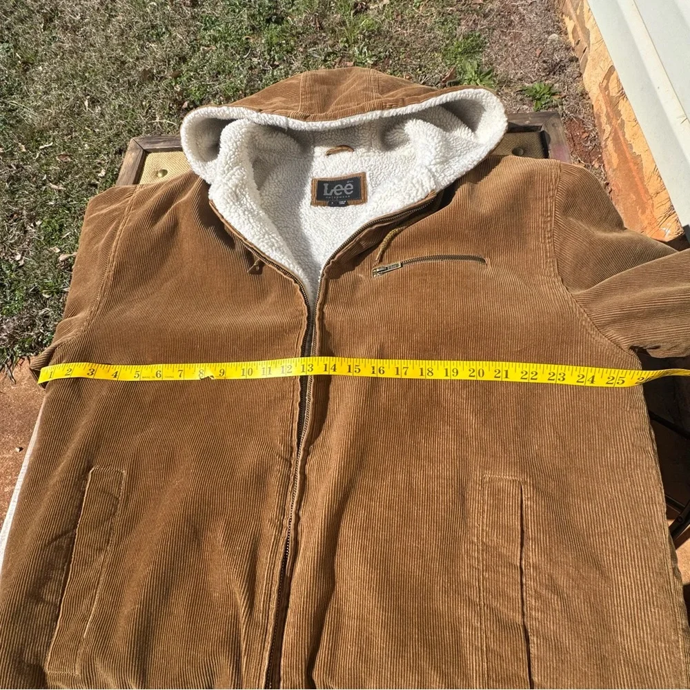 Lee Men's Corduroy Sherpa Work Trucker Jacket with Hood Size Large